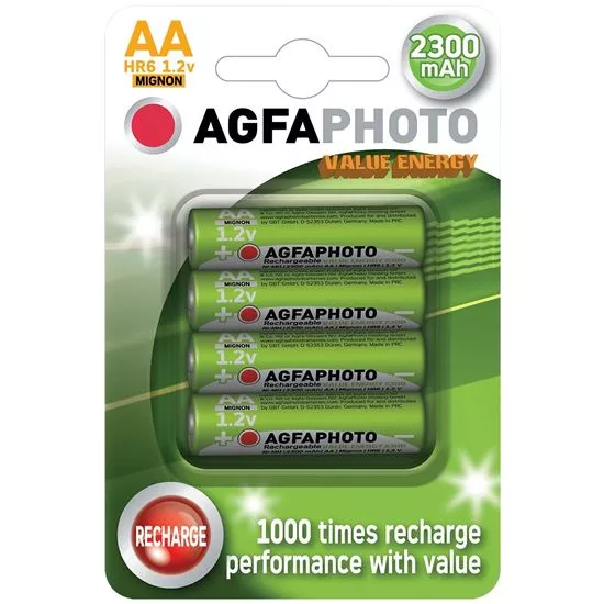 AgfaPhoto nabíjecí NiMH baterie AA, 2300mAh, blistr 4ks Solight