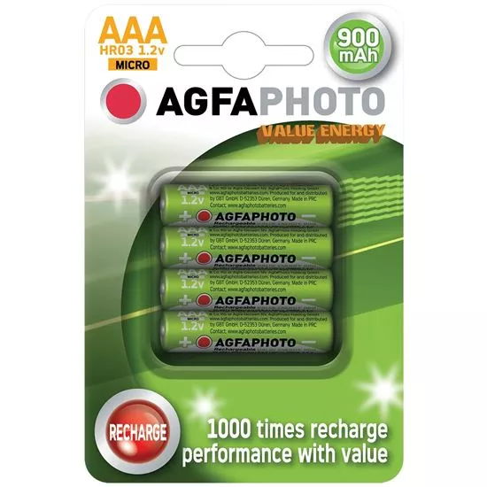 Přidat do oblíbených AgfaPhoto nabíjecí NiMH baterie AAA, 900mAh, blistr 4ks Solight