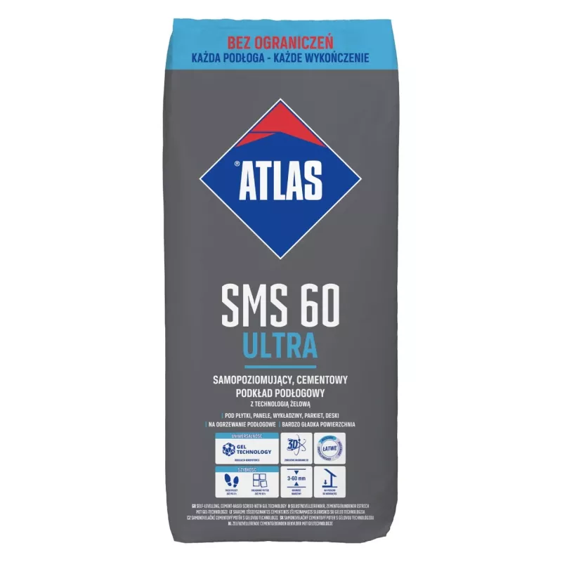 Potěr samonivelační cementový rychleschnoucí gelový Atlas SMS 60 Ultra 3-60mm 25 kg