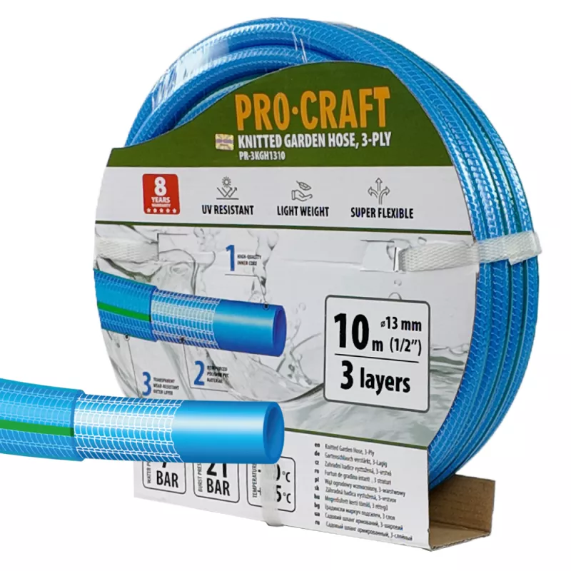 Modrá zahradní hadice PR-3KGH1310 3 vrstvy, 1/2" 10m Procraft