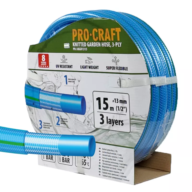 Modrá zahradní hadice PR-3KGH1315 3 vrstvy, 1/2" 15m Procraft