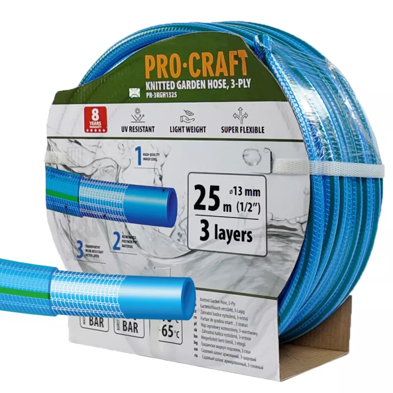Modrá zahradní hadice PR-3KGH1325 3 vrstvy, 1/2" 25m Procraft