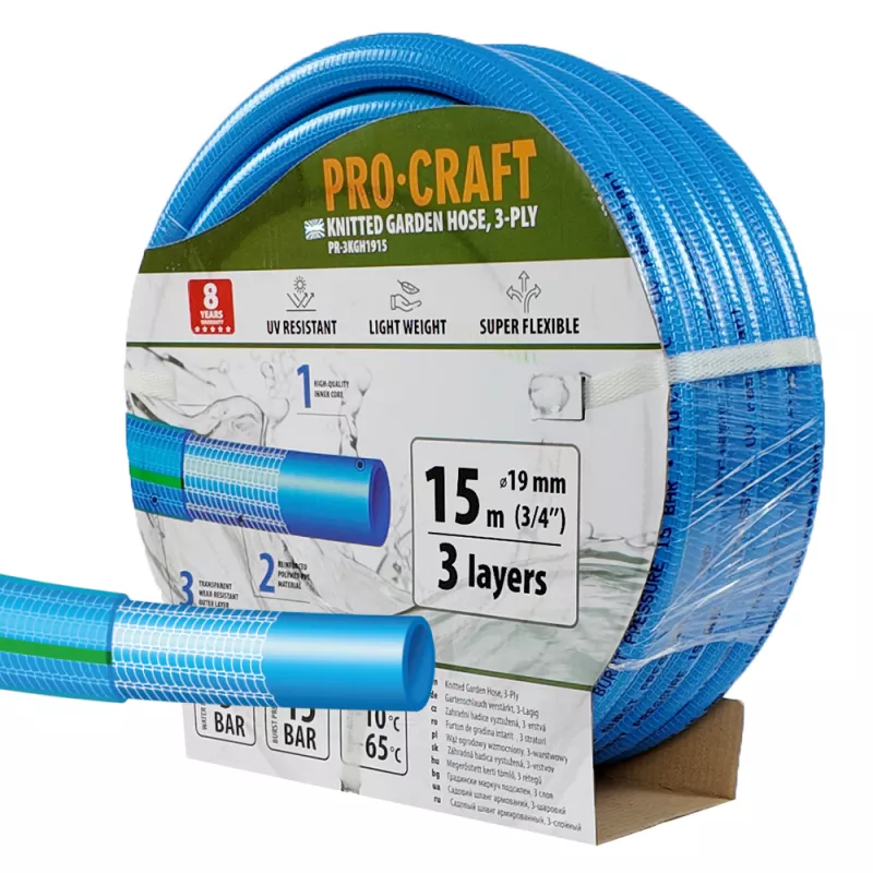 Modrá zahradní hadice PR-3KGH1915 3 vrstvy, 3/4" 15 m Procraft
