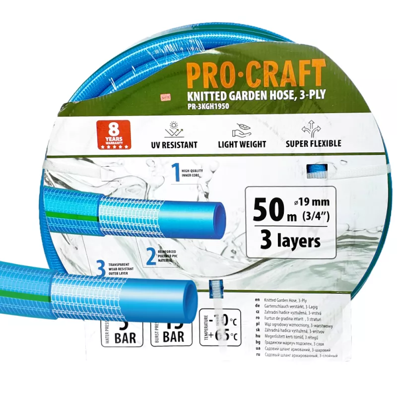 Modrá zahradní hadice PR-3KGH1950 3 vrstvy, 3/4" 50 m Procraft