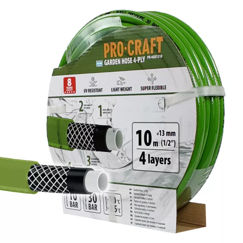Zelená zahradní hadice PR-4GH1310 4 vrstvy, 1/2" 10 m Procraft
