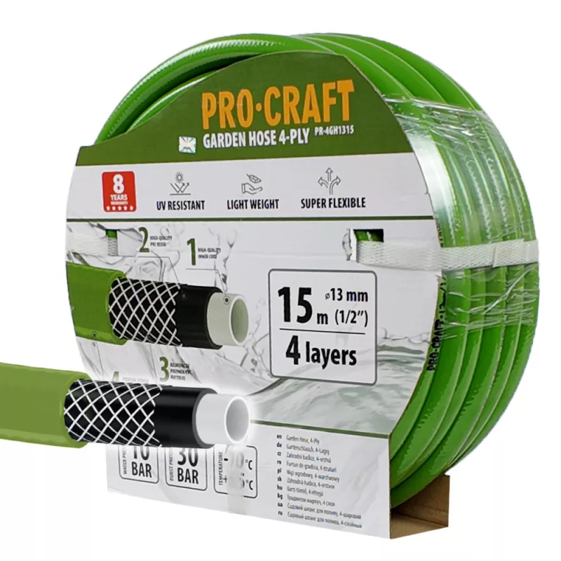 Zelená zahradní hadice PR-4GH1315 4 vrstvy, 1/2" 15 m Procraft