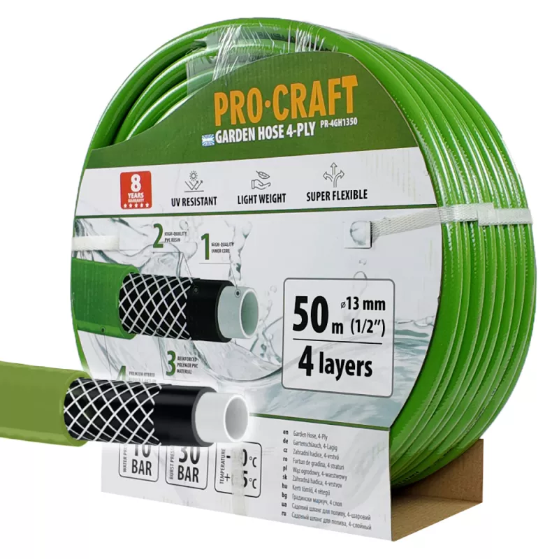 Zelená zahradní hadice PR-4GH1350 4 vrstvy, 1/2" 50 m Procraft