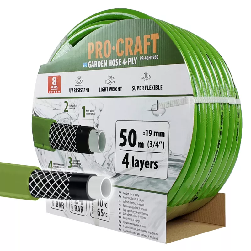 Zelená zahradní hadice PR-4GH1950 4 vrstvy, 3/4" 50 m Procraft