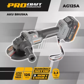 Aku úhlová bruska Industrial AG125Abb (bez baterie a nabíječky), 125mm Procraft industrial