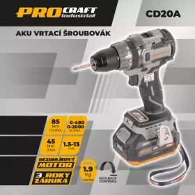 Aku vrtací šroubovák Industrial CD20A | CD20A-1b-c Procraft industrial