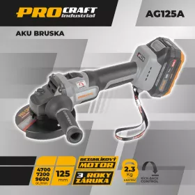 Aku úhlová bruska Industrial AG125A-1B-F (Taška), 125mm Procraft industrial