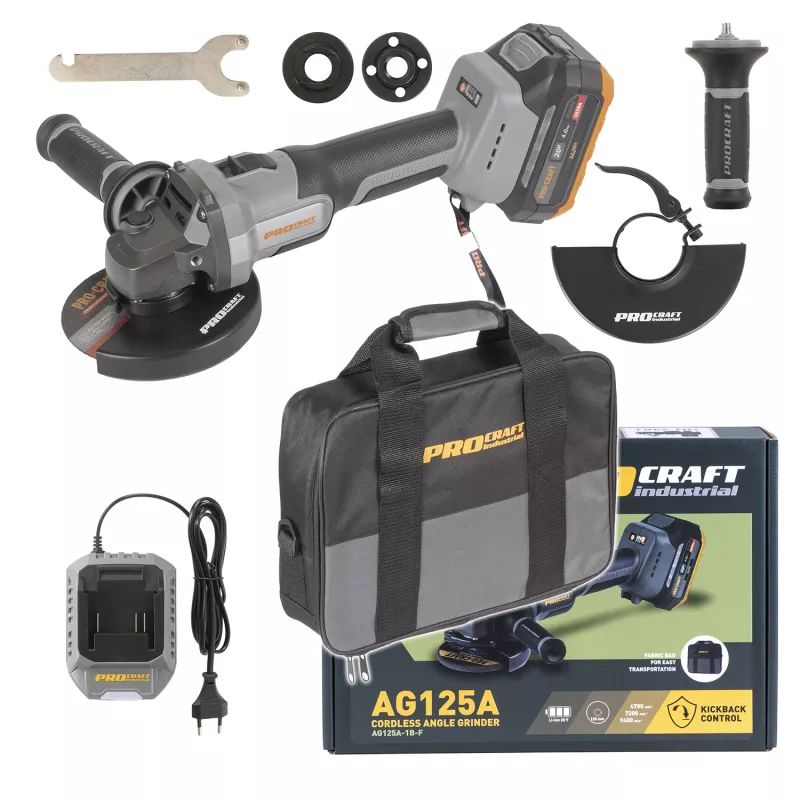 Aku úhlová bruska Industrial AG125A-1B-F (Taška), 125mm Procraft industrial