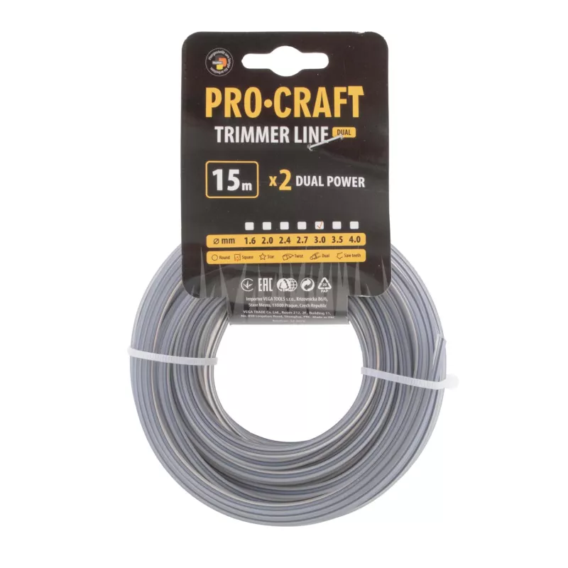 Struna žací (s výztuhou) (3mm) (15m) čtverec KV/J-3/15 Procraft