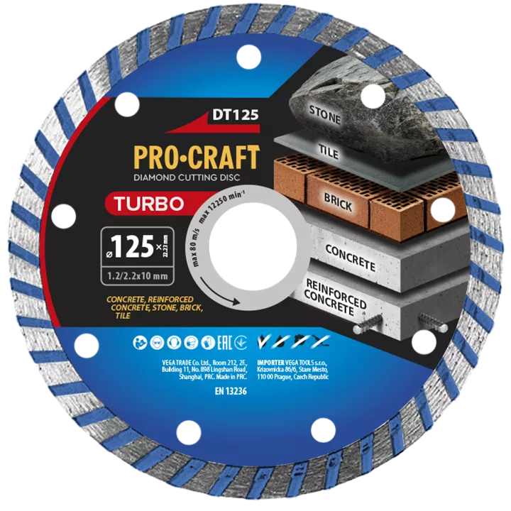 Diamantový řezný kotouč Turbo DT125 Procraft