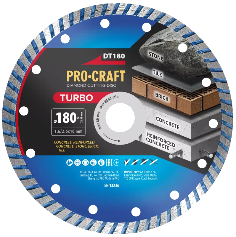 Diamantový řezný kotouč Turbo DT180 Procraft