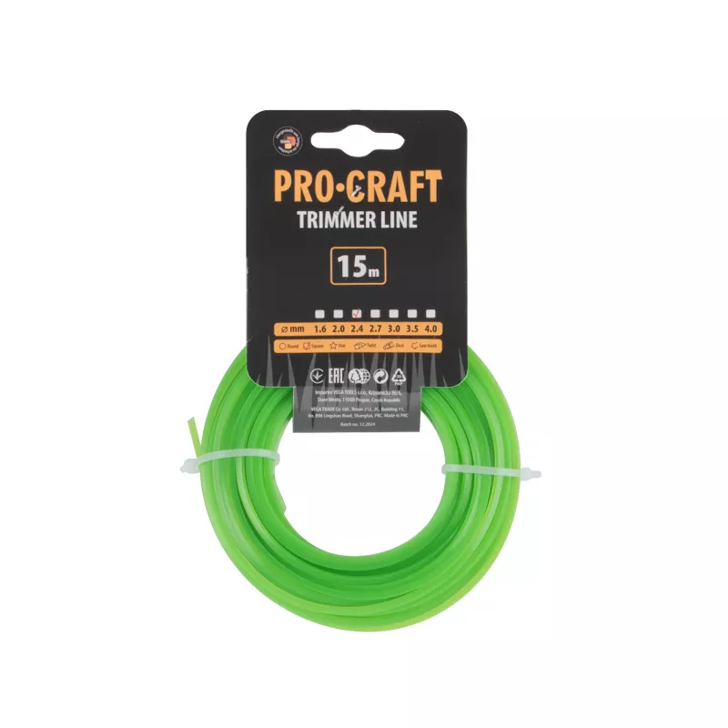 Struna žací (2.4mm) (15m) čtverec KV-2.4/15 Procraft