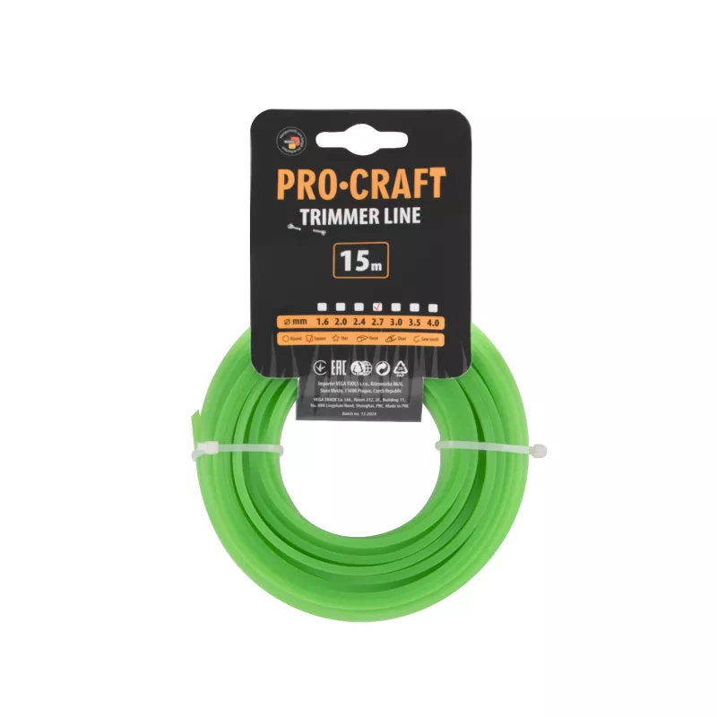 Struna žací (2.7mm) (15m) čtverec KV-2.7/15 Procraft