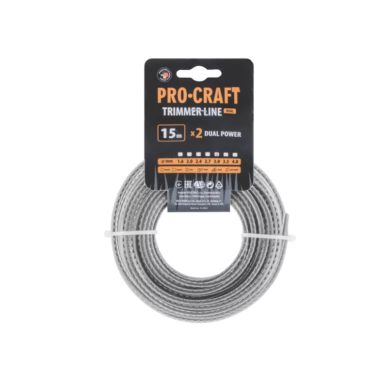 Struna žací (3mm) (s výztuhou) (15m) ozubená KD/J-3/15 Procraft