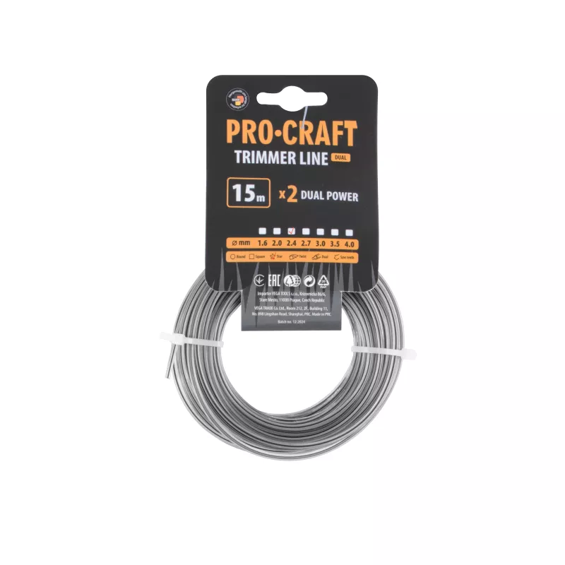 Struna žací (s výztuhou) (2.4mm) (15m) hvězda ZI/J-2.4/15 Procraft