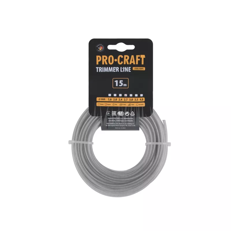 Struna žací zesílená (2.7mm) (15m) čtverec KV/AR-2.7/15 Procraft