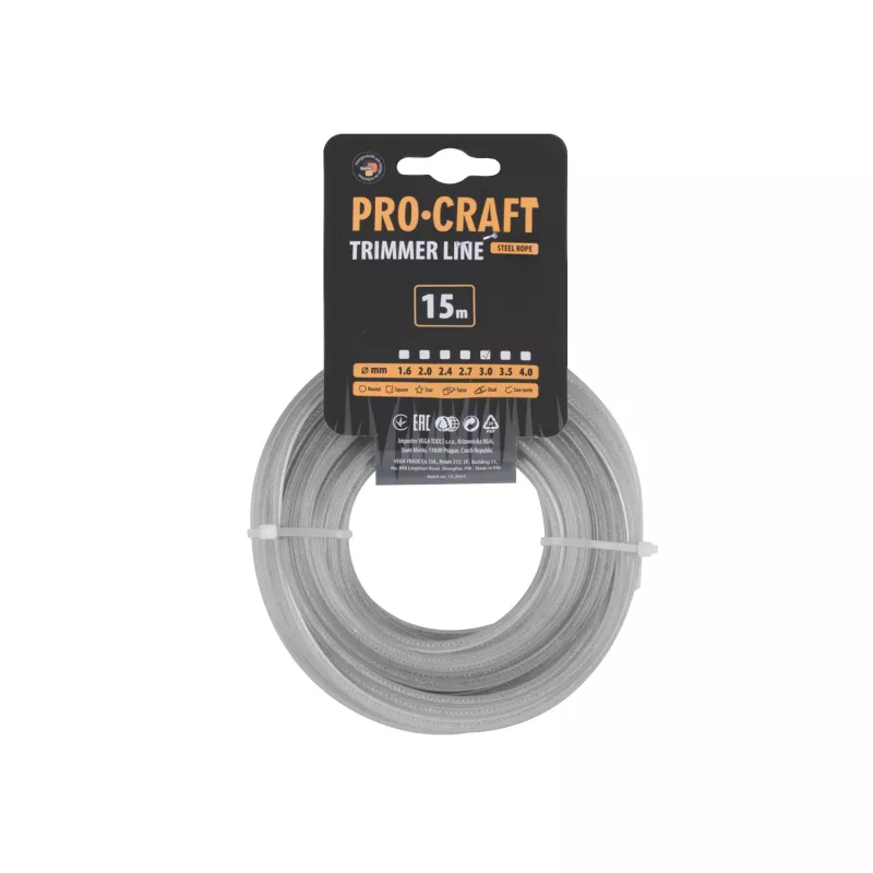 Struna žací zesílená (3mm) (15m) čtverec KV/AR-3/15 Procraft