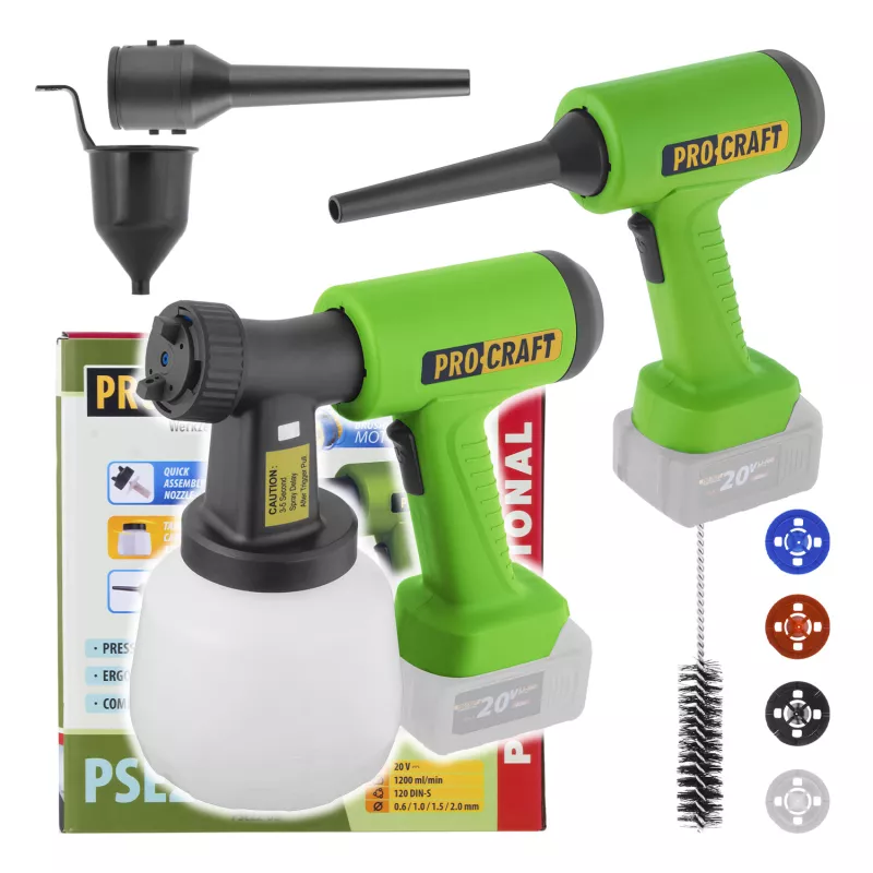 Aku stříkací pistole PSE22bb s funkcí ofukování (bez baterie a nabíječky) Procraft