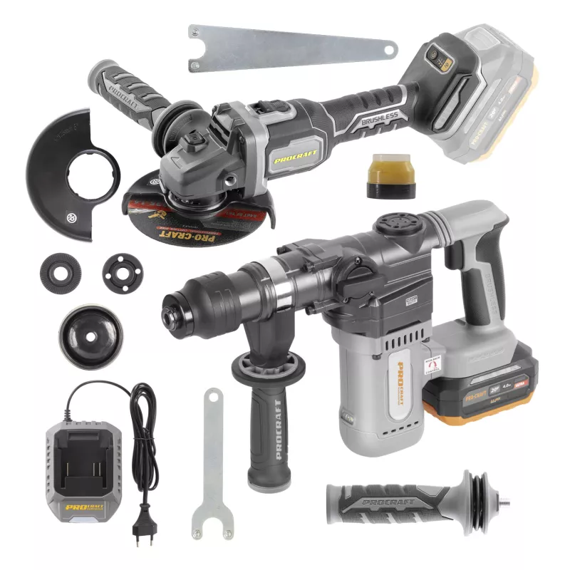 Sada aku vrtací kladivo Industrial HD20A a úhlová bruska Industrial AG125Bbb | SHD20A/AG125B-BB Procraft industrial