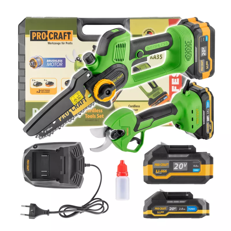 Sada aku ruční pilka PKA35Li a nůžky na větve ES25Li PA168SET Procraft
