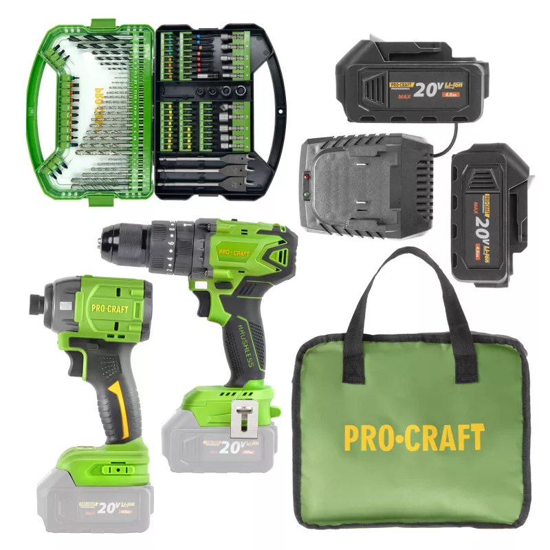Sada aku rázový utahovák PS22bb a vrtací šroubovák s příklepem PA18BL-BB se 2 bateriemi | SPS22bb/PA18BL-BB/BG500 Procraft