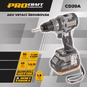 Sada aku vrtací šroubovák Industrial CD20Abb se 2 bateriemi a příslušenstvím v tašce | SCD20Abb/BI500 Procraft industrial Sada aku vrtací šroubovák Industrial CD20Abb se 2 bateriemi a příslušenstvím v tašce | SCD20Abb/BI500 Procraft industrial